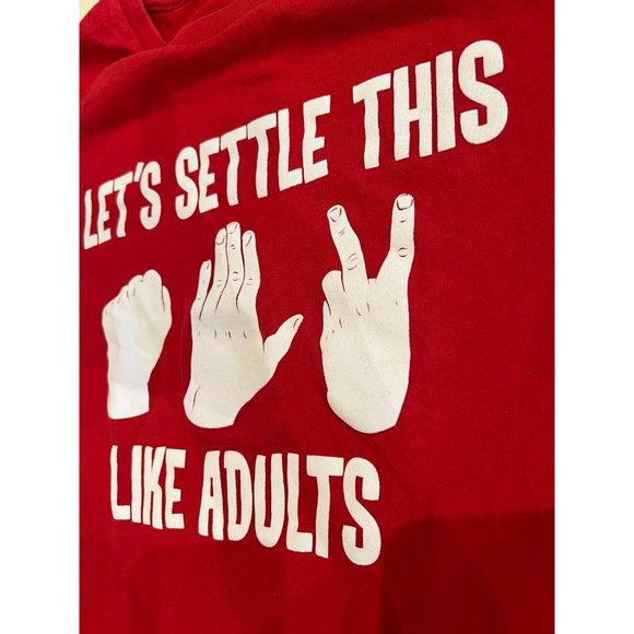 Let's Settle This Like Adults Rock Paper Scissors Graphic Red T-Shirt Crew Neck - Picture 8 of 10